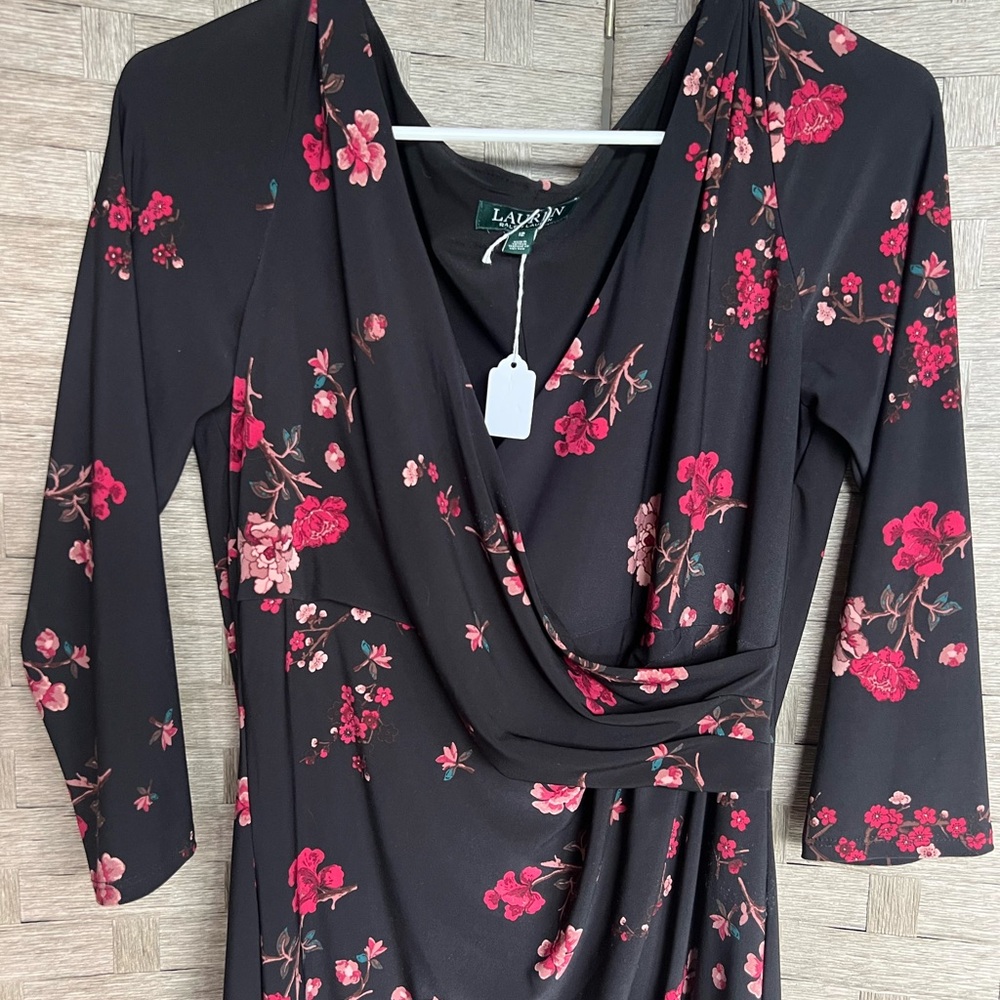 Lauren Ralph Lauren Black Dress with Pink Floral Design